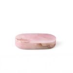 Smooth natural pink alabaster oval display box with delicate veining and polished finish