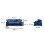 Dimension diagram of Plunge Sofa showing width, height, and depth measurements in inches