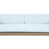Front view of Coastal Teak Sofa showing straight lines and solid wood frame