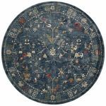 Flat lay top view of round Giada Denim rug showing entire floral pattern and border