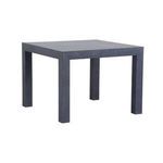 Square game table wrapped in blue raffia with classic Parsons style and bold blue color