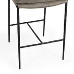 Close-up of iron stool legs with footrest bar showing hammered texture of black metal frame