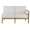 Front view of Santa Barbara Teak right arm facing sectional sofa with white cushions
