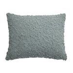 Rectangular Murphy Pillow in light blue bouclé fabric facing front with curly texture close-up