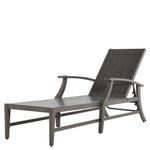 Dark wood chaise frame without cushions viewed from side with raised adjustable backrest