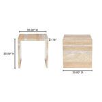 Product dimensions graphic showing Rosa table as 20 inches wide, 20 inches deep, and 20 inches tall.