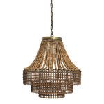 Back view of Valencia Beaded Chandelier showing symmetrical rows of wood beads and metal ring top