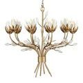 Star Magnolia medium chandelier in gold with white inner petals and clear glass leaf accents