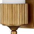 Close-up showing rounded gold finial and ribbed gold band on Bryce Bath Wall Sconce