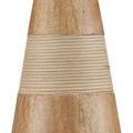 Detailed close-up of the natural rattan wrapped section on the lamp's wood base