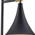 Side profile with lamp shade angled downward, highlighting matte brass connector details