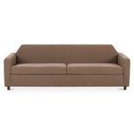 Brown linen-blend Finch Sofa with angled back, slim cylindrical legs, and bench seat in mid-century style