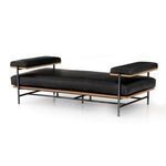 Low front angle view of chaise lounge showing full seating surface and supporting frame structure