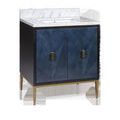 Front view of vanity highlighting the rectangular undermount sink and marble countertop