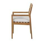 Side view of chair showing close-up of teak armrest and cushion edge