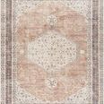 Lila Gray/Brown Machine Woven Rug with a central hexagonal medallion and intricate vintage-style border in muted gray and ...