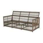 Sofa frame without cushions showing grid pattern under seat and open weave back