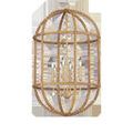 Oval chandelier hanging with chain showing the even spacing of rattan reeds