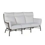 Majorca Slate Gray Aluminum Sofa with white cushions and curved metal frame for outdoor use