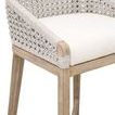 Partial angled close-up of Montecito Counter Stool showing cushioned white seat and woven rope arm support