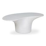 Yumi outdoor coffee table shown from a 45-degree side angle revealing the curved edge of the tabletop