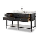 Front view with all drawers fully open exposing interior storage capacity