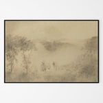 Impressionist-inspired atmospheric Texas Hill Country landscape painting with soft earthy tones on raw canvas framed in ve...