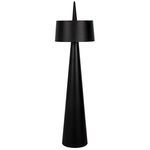 Moray Floor Lamp with tall tapered matte black metal base, cylindrical shade, and pointed finial top