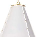 Bottom view close-up showing circular diffuser on French Maid Small Chandelier surrounded by natural brass ring
