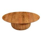 Top-down angled view showing the wood grain pattern on the rounded base and round tabletop