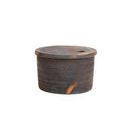 Hazel Serving Bowl in dark textured ceramic with subtle orange accents and a fitted lid with a knob hole