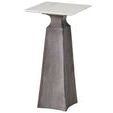 Angled view highlighting texture of matte dark metal base and smooth white marble top