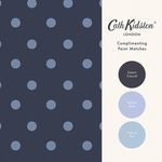 wallpaper sample with complementary paint color circles labeled Smart Casual, Velvet Bow, Pencil Pot