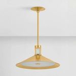 Clermont Pendant side angle showing flat alabaster diffuser illuminated softly