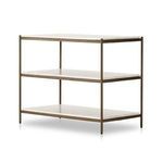 Front view emphasizing the neat horizontal lines formed by marble shelves and supporting frame