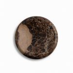 Round Brown Rivera Medium Tray with rich brown marble patterns and smooth polished surface