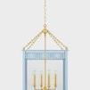 Front view of Soft Arctic Blue Rosalie Lantern isolated on white background showing full light fixture and hanging chain