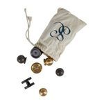 Repeat of canvas bag with chair hardware parts including caps and screws in black and gold
