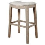 Harper Barstool angled view showing four-way footrests and detailed nailhead trim on seat edge