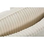 Close-up of loose cushion seam and armrest upholstery ribs in cream corduroy fabric