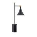 Cylindrical black marble base with shiny texture and brass stem attachment visible