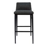 Baron Stool with low back, charcoal-grey textured upholstery and slender black legs with footrests