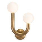 Happy Sconce Right Asymmetrical with matte white glass globes and brushed metal frame in unique playful U shape