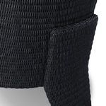 Side corner of chair highlighting thick white cushion and smooth wicker frame