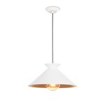 Viggo Pendant with white conical shade, gold-leafed interior, and visible bulb hanging from black cord