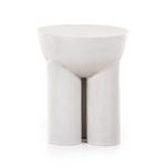 Sante End Table front view with two thick cylindrical legs and round drum top