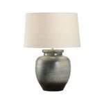 Shadow Glaze Table Lamp with rounded ceramic base in gradient black to gray finish and rolled-edge linen shade
