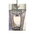 Outdoor Rochefort Small Lantern with black powder-coated geometric frame and central milky white glass globe pendant light