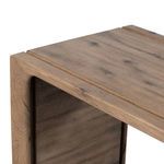 Close-up from top corner emphasizing the joinery and wood grain along the edge