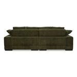 Rear view of the sectional showcasing the smooth back cushions and sturdy block feet